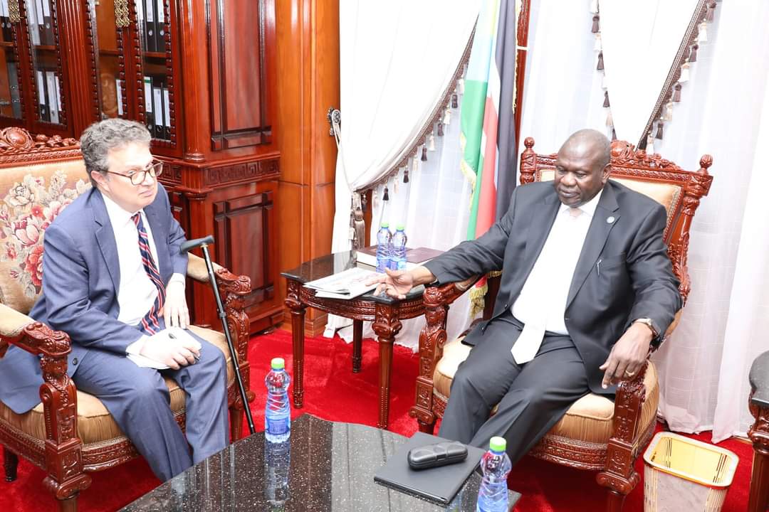The First Vice President Discusses Peace Issues with the U.S. Ambassador to South Sudan
