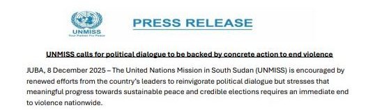 UNMISS Urges South Sudan Leaders to Back Dialogue with Concrete Action to End Violence